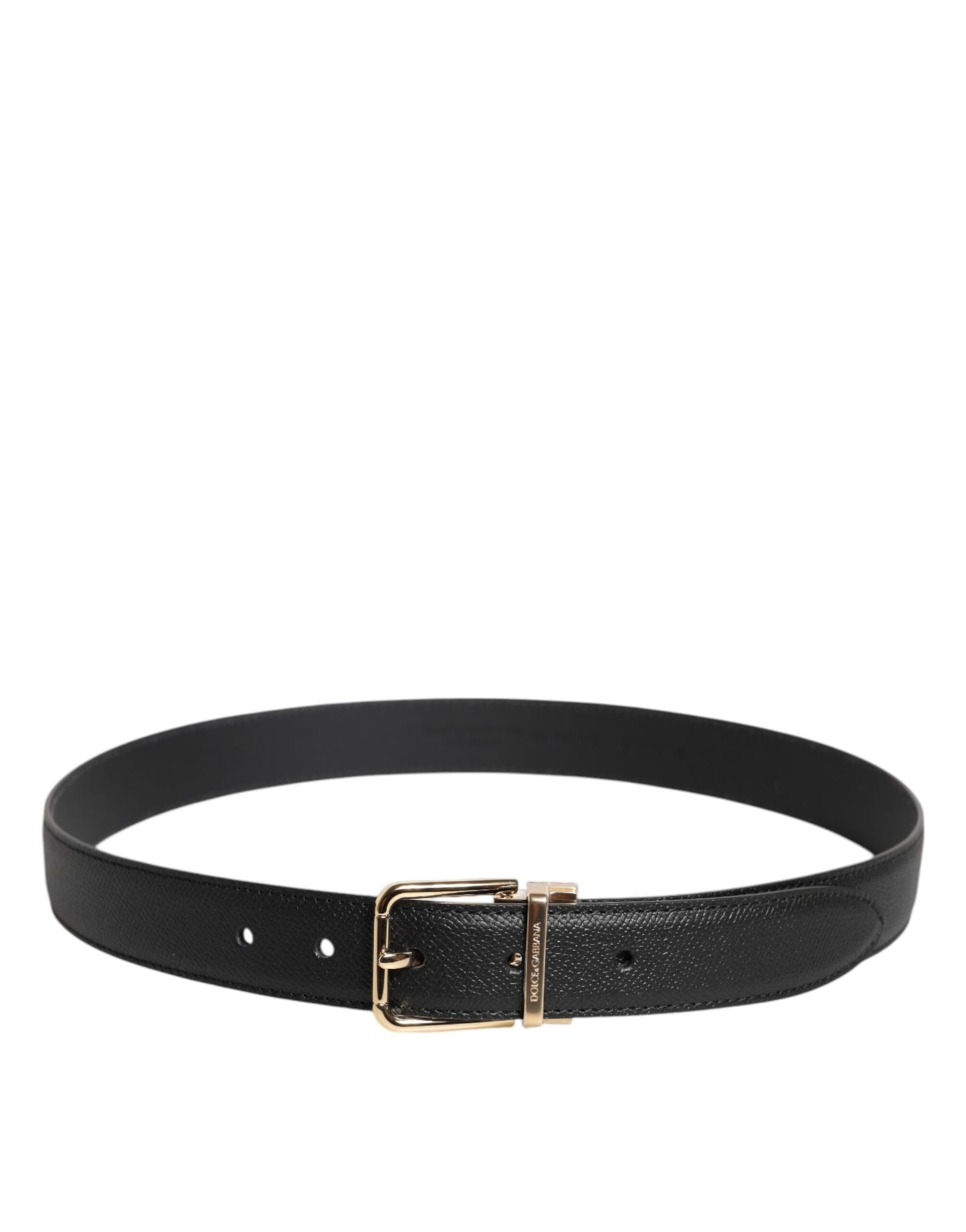 Dolce & Gabbana Black Calfskin Leather Gold Metal Buckle Belt