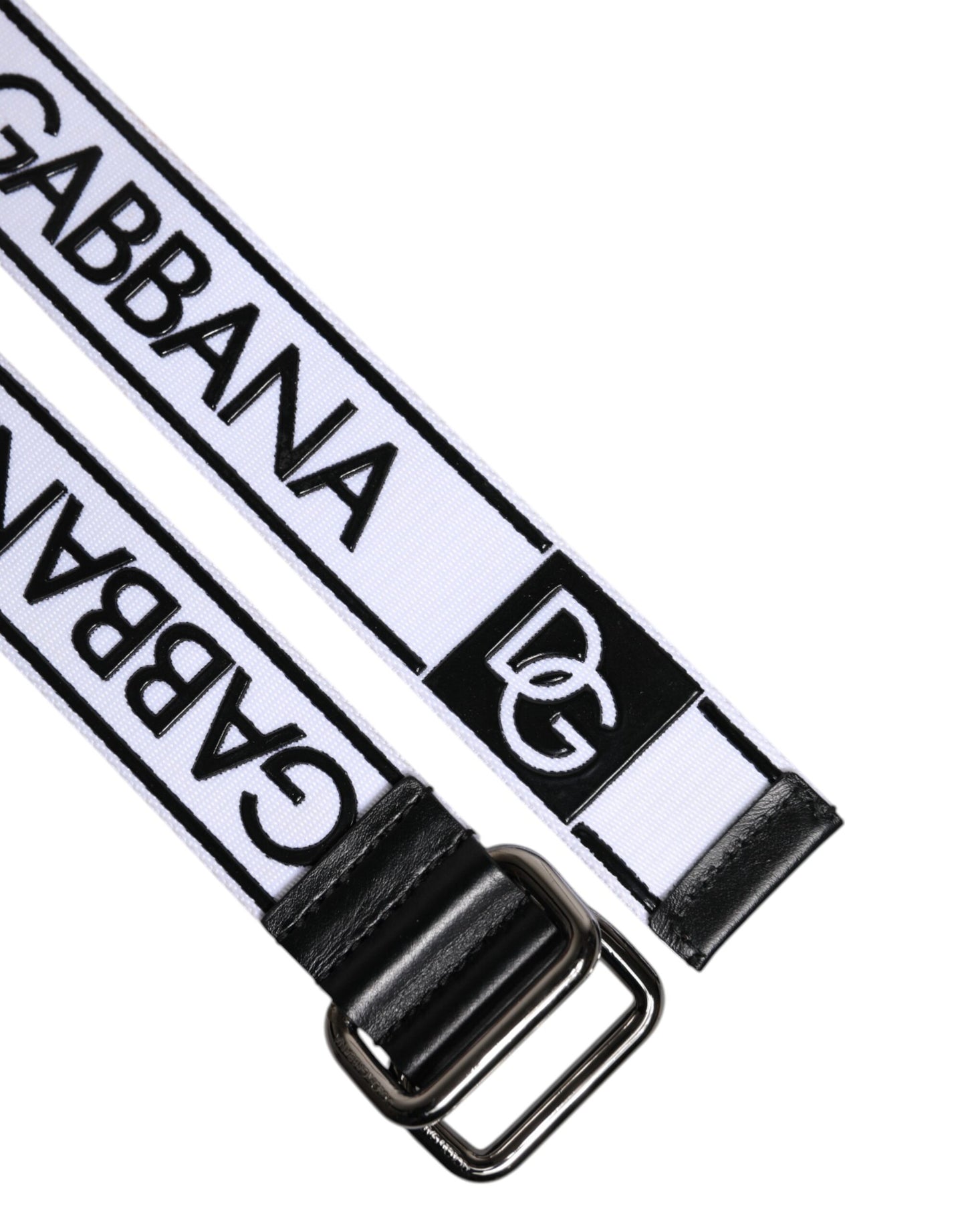 Dolce & Gabbana Black White Logo Printed Metal Buckle Belt