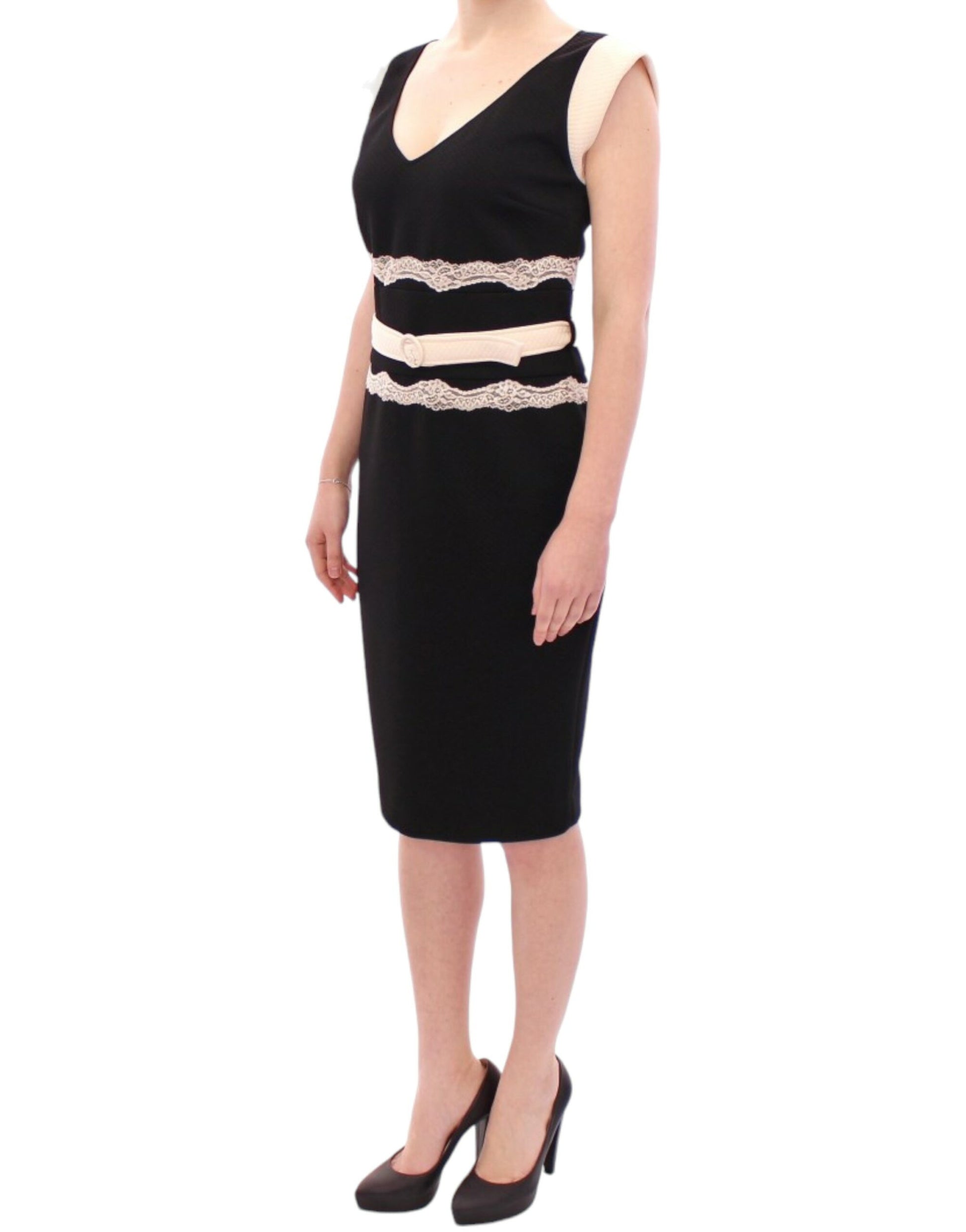 Cavalli Elegant Sheath Lace Dress in Black and Beige - Obsession Luxury