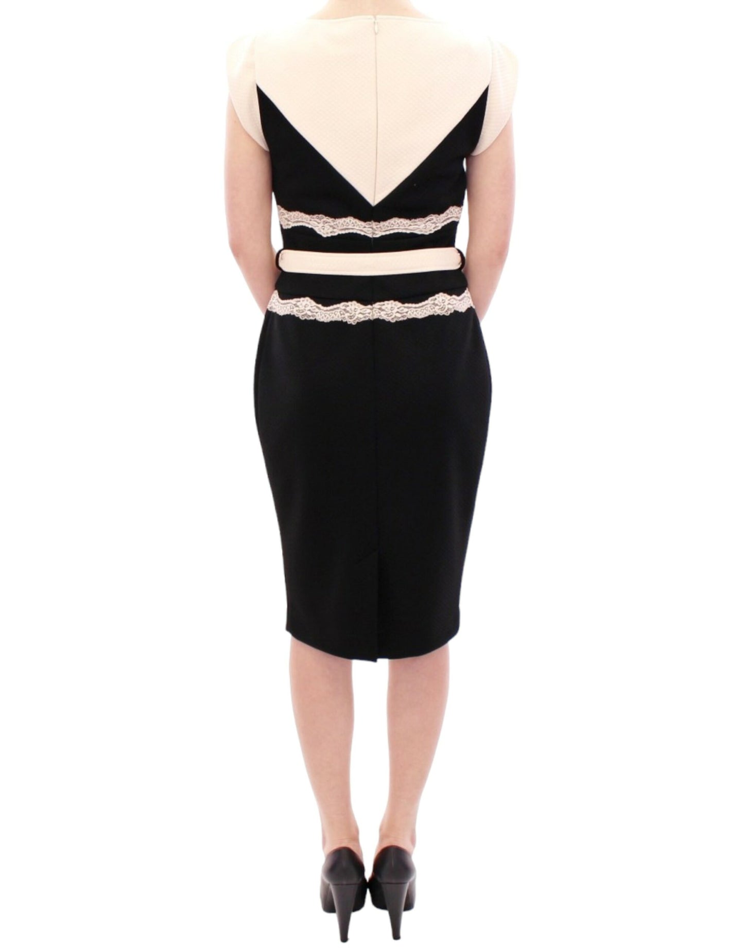 Cavalli Elegant Sheath Lace Dress in Black and Beige - Obsession Luxury