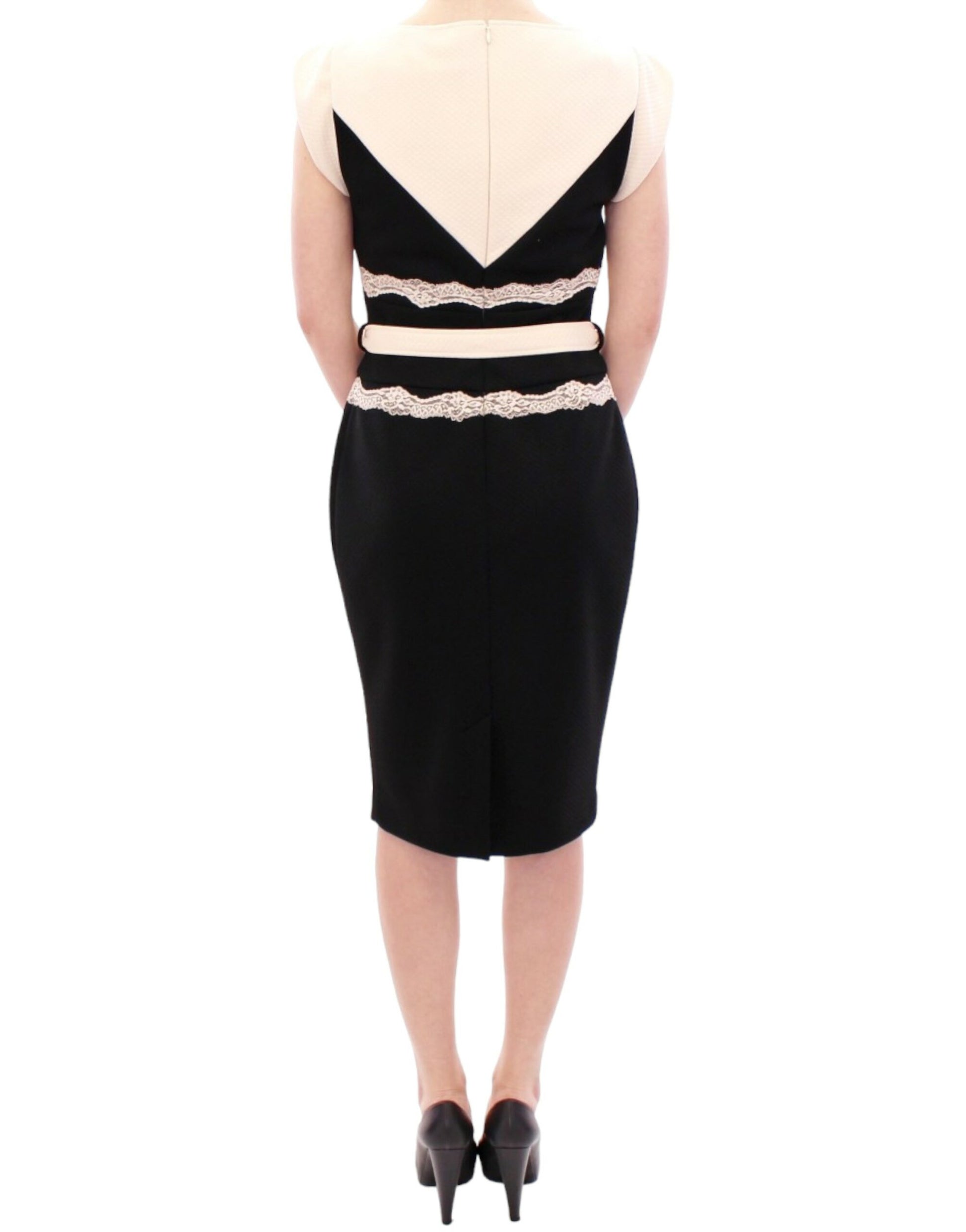 Cavalli Elegant Sheath Lace Dress in Black and Beige - Obsession Luxury