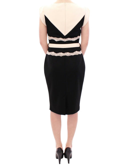 Cavalli Elegant Sheath Lace Dress in Black and Beige - Obsession Luxury
