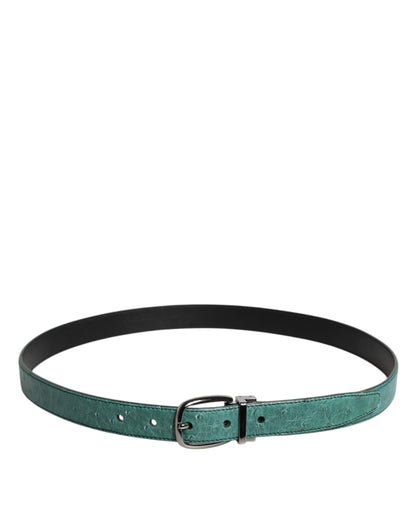 Dolce & Gabbana Green Ostrich Leather Silver Metal Buckle Belt