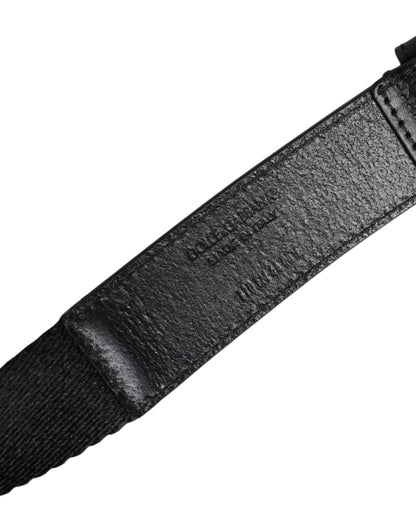 Dolce & Gabbana Black White Printed Metal Logo Buckle Belt