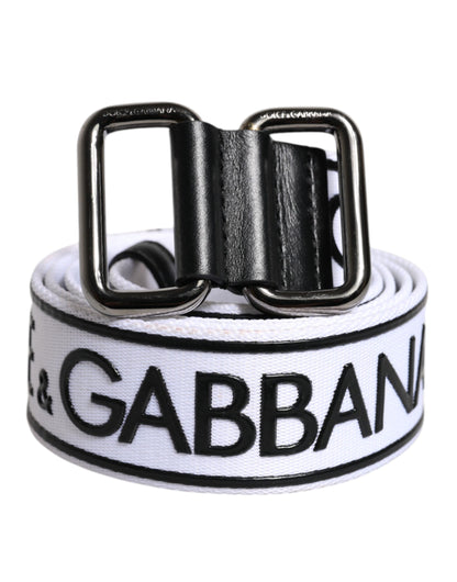 Dolce & Gabbana Black White Logo Printed Metal Buckle Belt